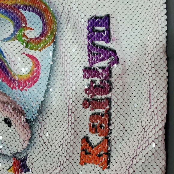 💥50% sale💥"Kaitlyn" unicorn sequin flip drawstrong bag #1289 - Picture 4 of 7